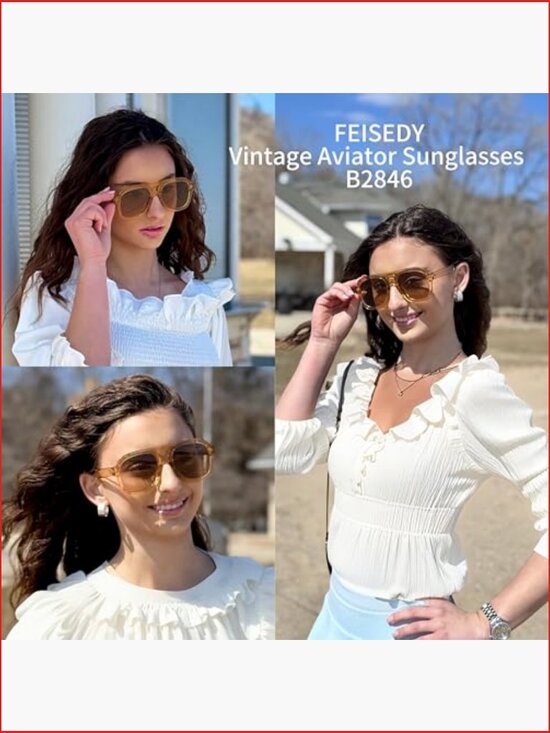 Vintage Aviator Sunglasses Double Bridge Large Square Thick Frame UV400